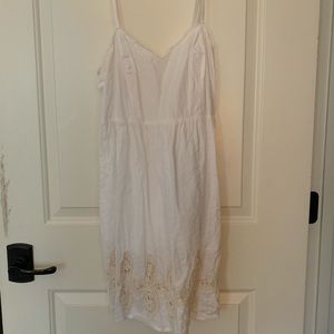 White sundress with crochet stitching
